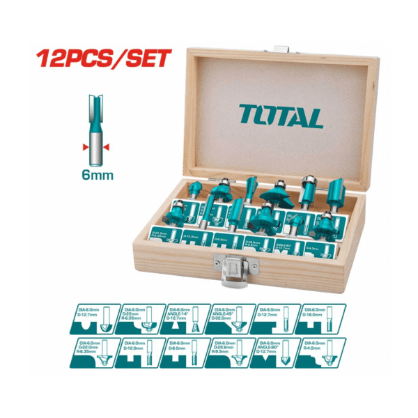 Jeu de mèche défonceuse 12 pcs 6mm TOTAL