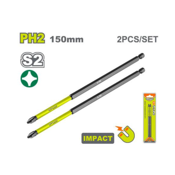 Embout tournevis impact ph2 150mm 2pcs dyllu