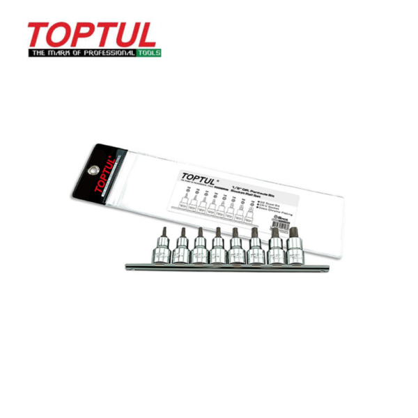 JEU DE DOUILLES À EMBOUT PENTACLE 8 PIÈCES (1/2") SUR RAIL TOPTUL GAAG0806