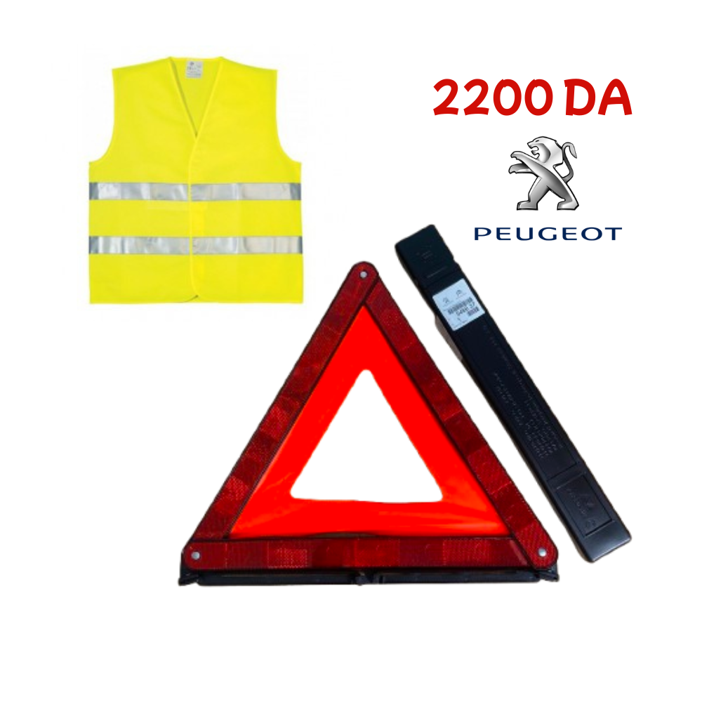 Gilet + triangle(1) PACK SÉCURITÉ AUTO — TRIANGLE DE SIGNALISATION ORIGINAL PEUGEOT + GILET FLUORESCENT – Image 1