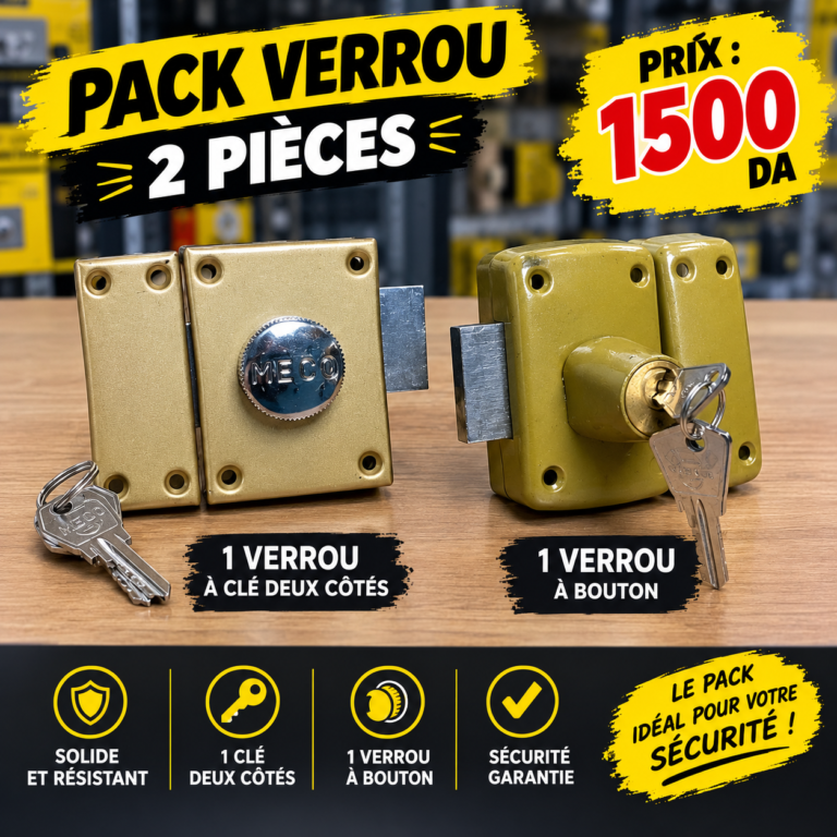 Pack 2 verrous en applique MECO – verrou à clé deux côtés et verrou à bouton