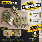 Pack Rénovation Bricofair 4 serrures et 4 ensembles poignées de porte dorés